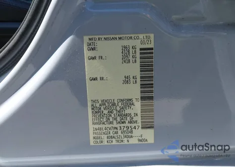 2023 Nissan Altima Sr Fwd из США, поврежденный, VIN 1N4BL4CV7PN379547